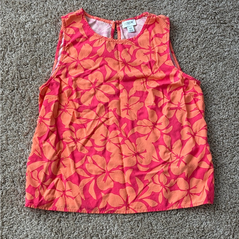 J. Crew Coral and Orange Floral Sleeveless Top
